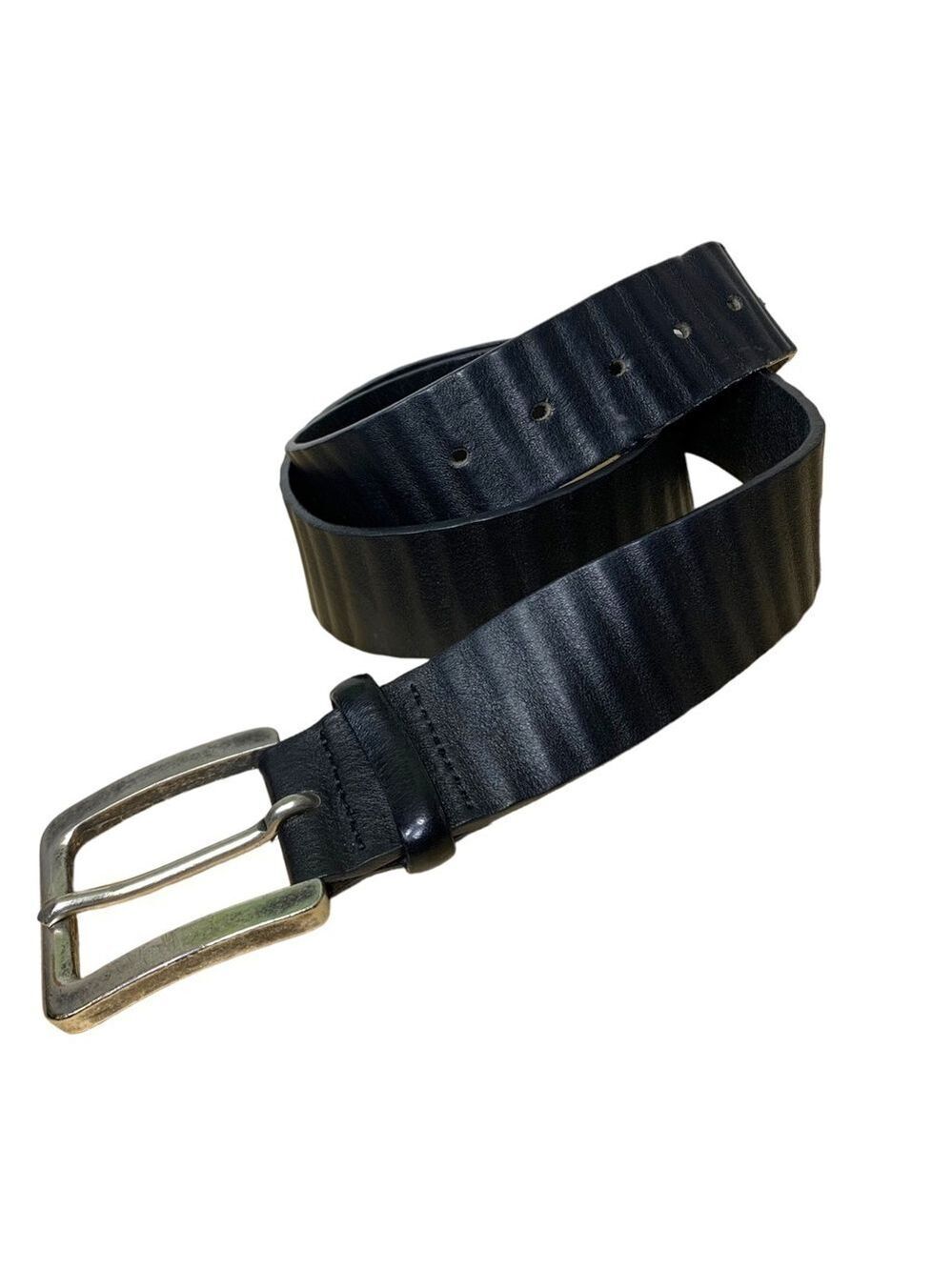 Fabio Corti Black Leather Belt Men Sz 38 Wavy Heavy Metal Buckle Made In Italy